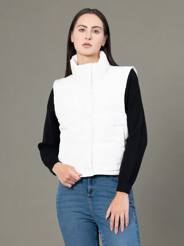 Stand Collar Sleeveless Jacket for Women